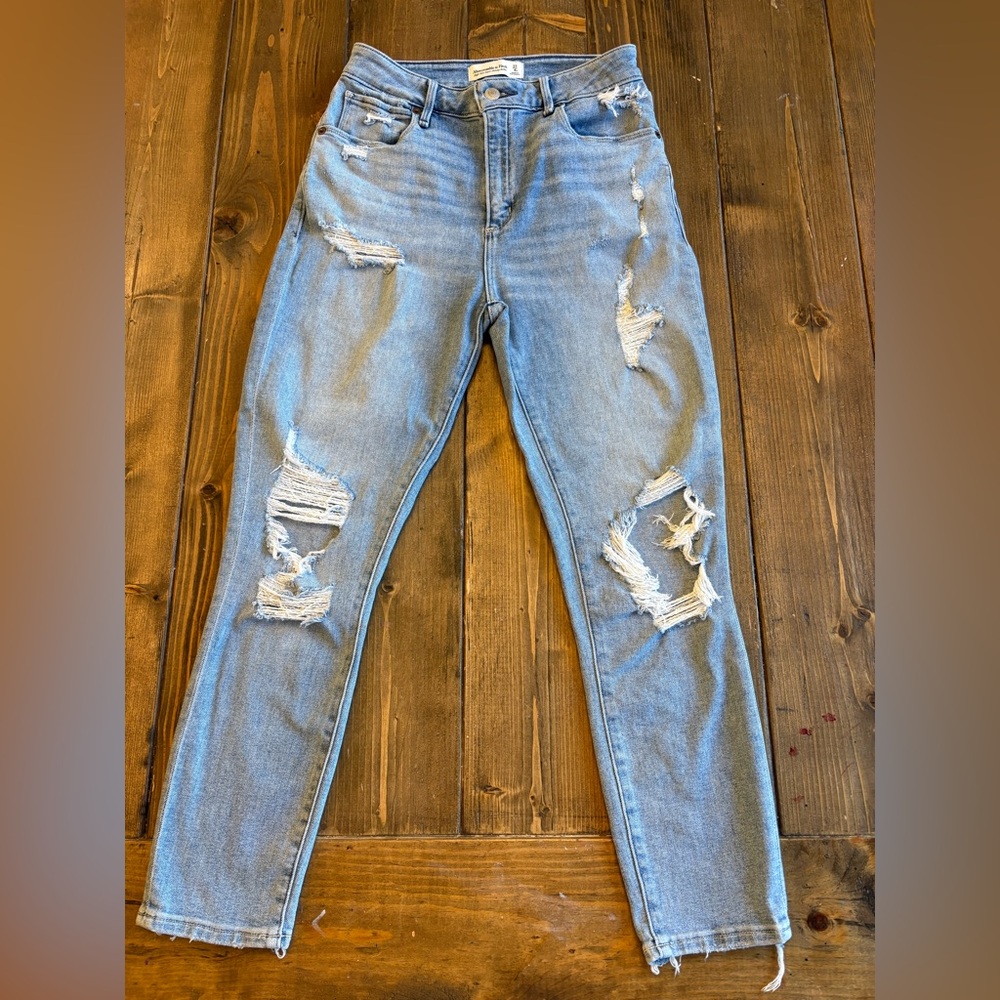 Abercrombie & Fitch High Rise Super Skinny Ankle Distressed Jeans